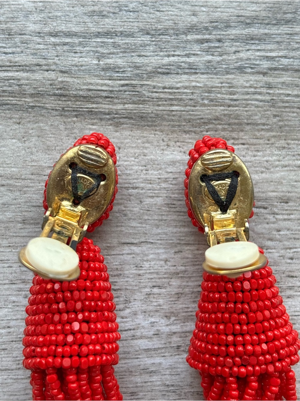 Oscar de la Renta Red Beaded Tassel Statement Earrings - Picture 4 of 5
